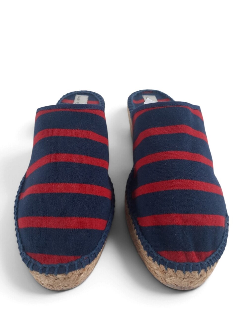 France SAKS FIFTH AVENUE Handmade Jute Mules Espadrilles Striped Wedge Red Blue